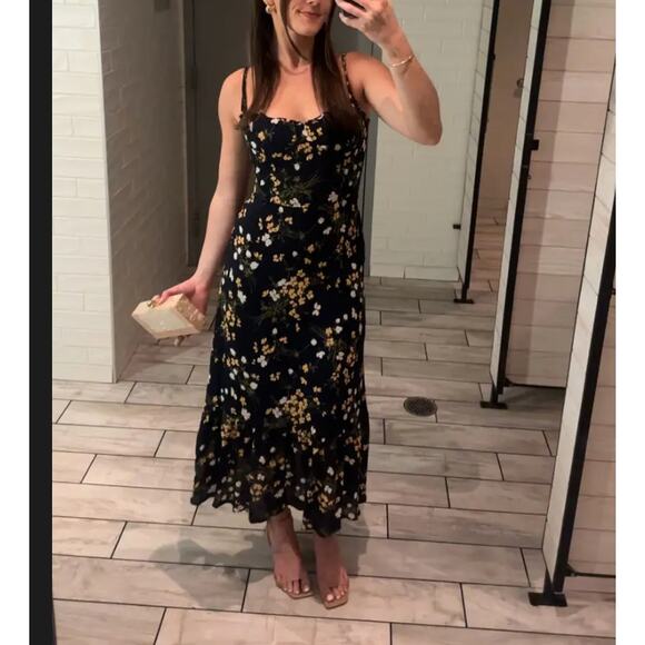 Reformation Blue Floral Midi Slip Dress SIZE 2 Cottage Sundress Corset $278 - Picture 4 of 13